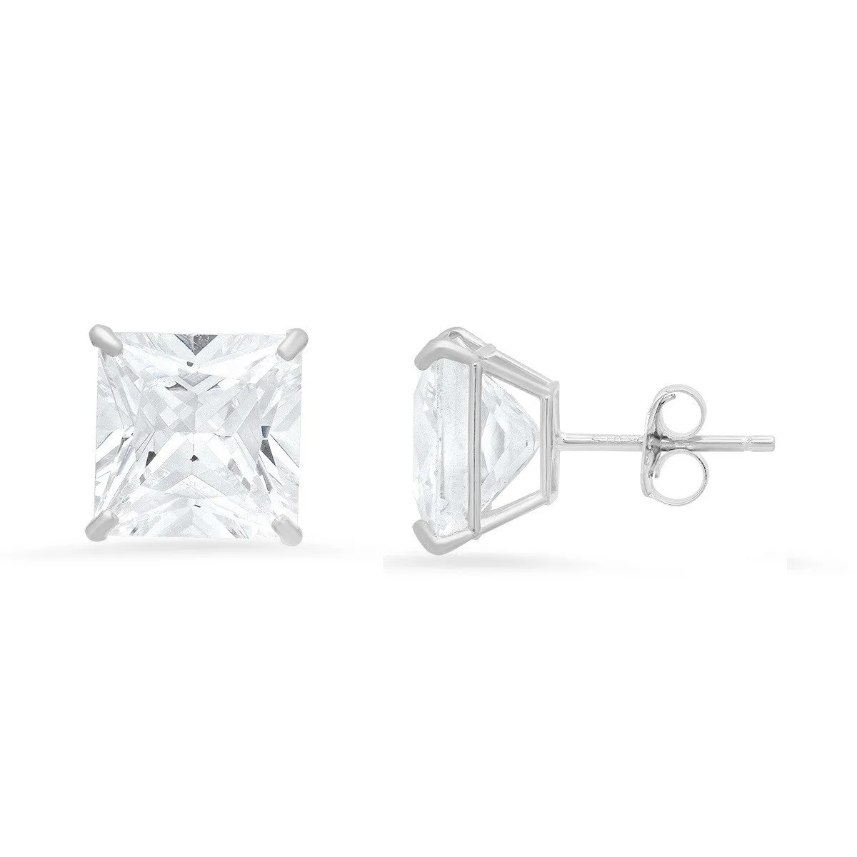 10k White Gold Princess-cut CZ Basket Stud Earrings