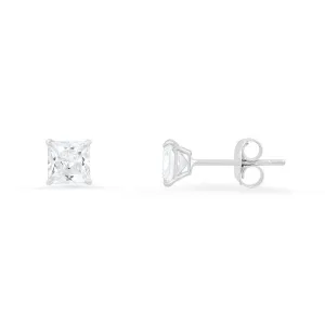 10k White Gold Princess-cut CZ Basket Stud Earrings