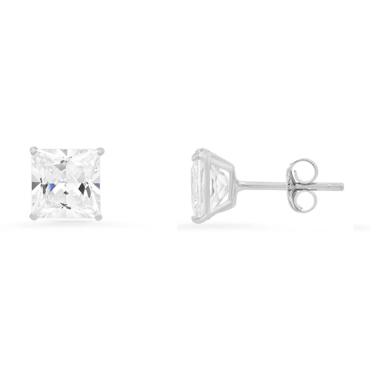 10k White Gold Princess-cut CZ Basket Stud Earrings