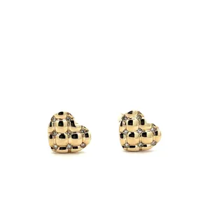 10K Yellow Gold 0.05ctw Quilted Diamond Heart Earrings