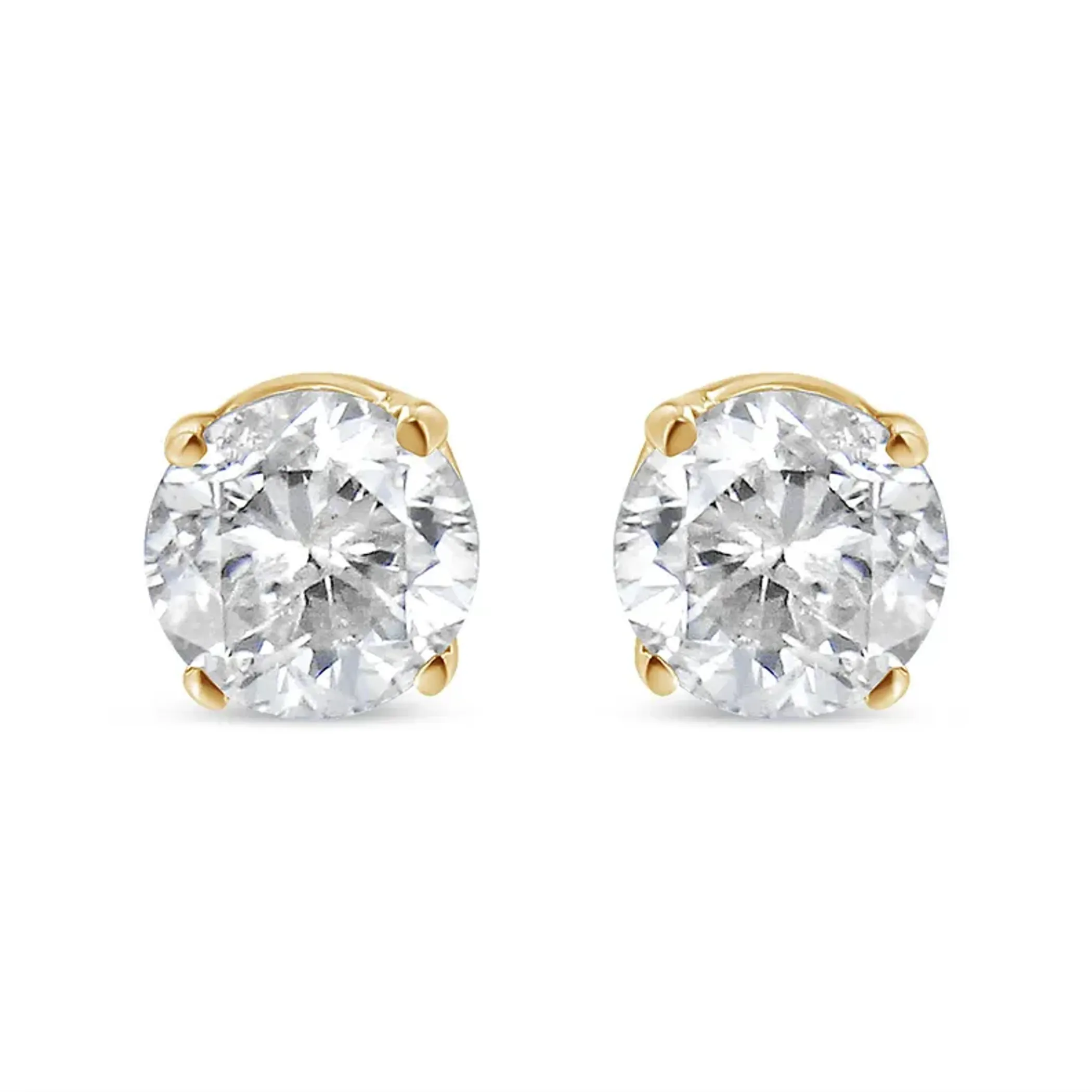 10K Yellow Gold over .925 Sterling Silver 1.00 Cttw Round Brilliant-Cut Diamond Classic 4-Prong Stud Earrings (H-I Color, I2-I3 Clarity)