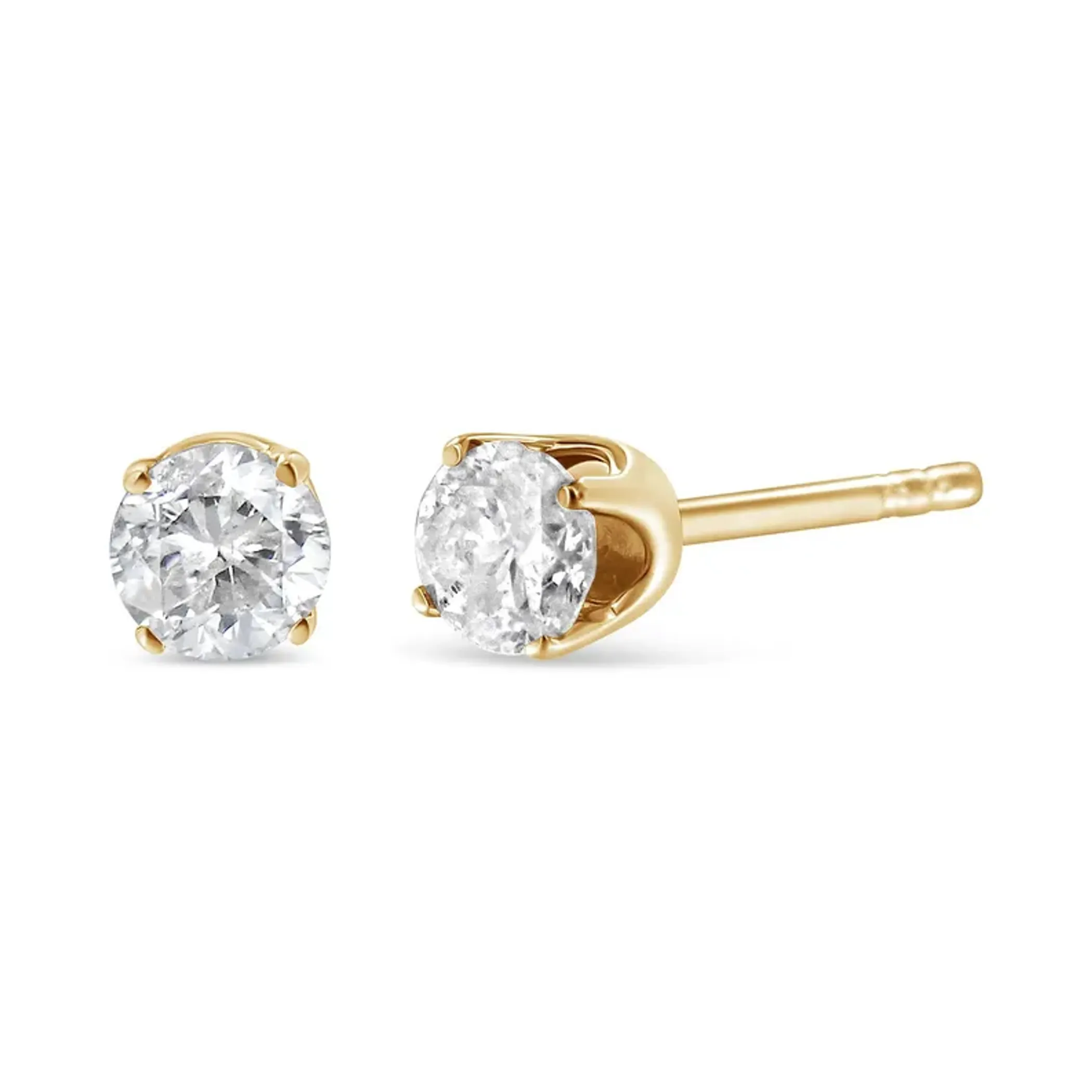 10K Yellow Gold over .925 Sterling Silver 1.00 Cttw Round Brilliant-Cut Diamond Classic 4-Prong Stud Earrings (H-I Color, I2-I3 Clarity)