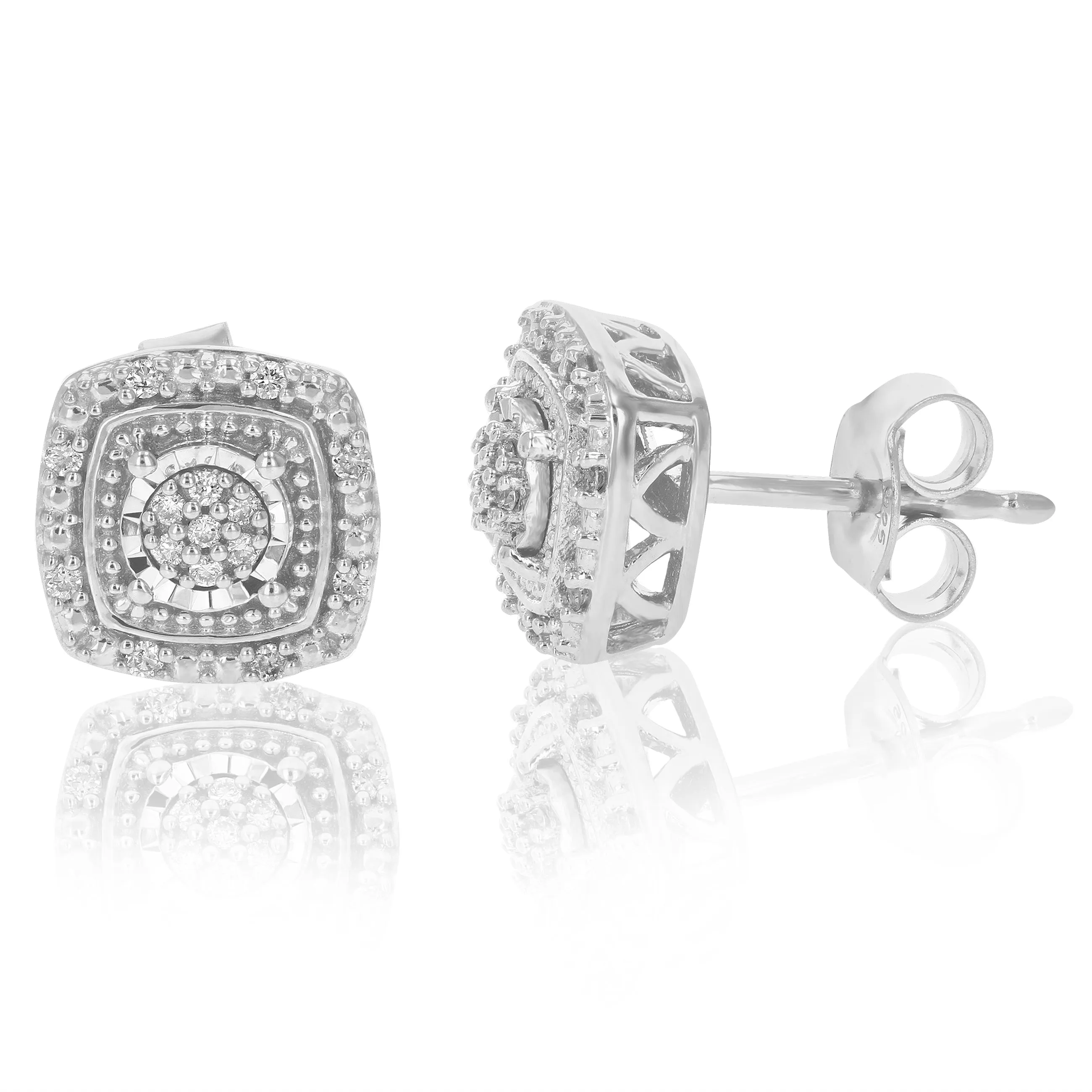 1/10 cttw Composite Diamond Cushion Stud Earrings in Sterling Silver