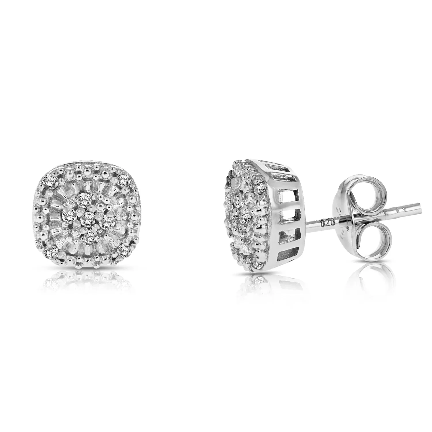 1/10 cttw Diamond Cushion Composite Stud Earrings Sterling Silver