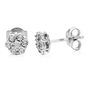 1/10 cttw Diamond Floral Composite Stud Earrings in Sterling Silver