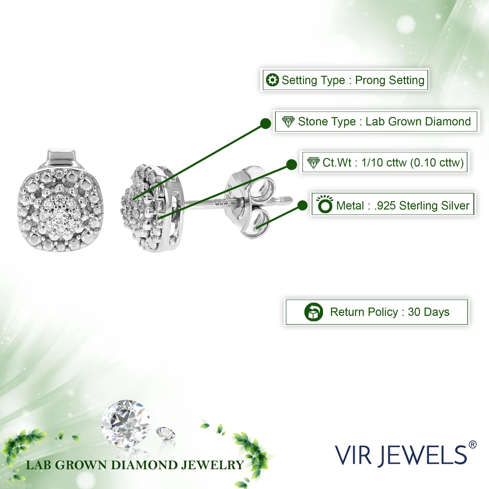 1/10 cttw Round Diamond Stud Earrings in .925 Silver