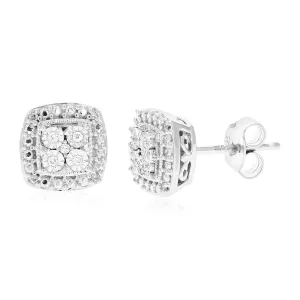 1/12 cttw Diamond Cushion Composite Stud Earrings in Sterling Silver