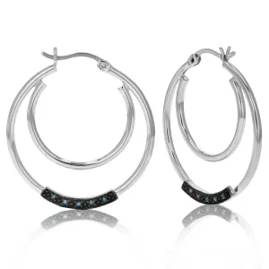 1/20 cttw Blue Diamond Hoop Classic Earrings in Sterling Silver