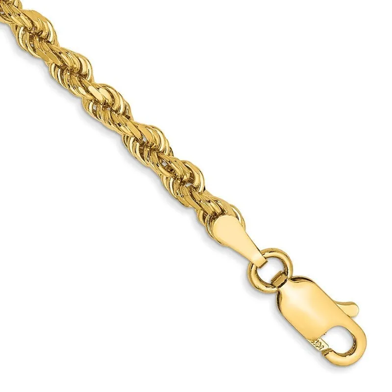 14K 7 inch 3mm Diamond-cut Rope with Lobster Clasp Chain Bracelet