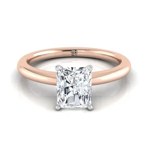 14K Rose Gold Radiant Cut Center  Round Comfort Fit Claw Prong Solitaire Engagement Ring