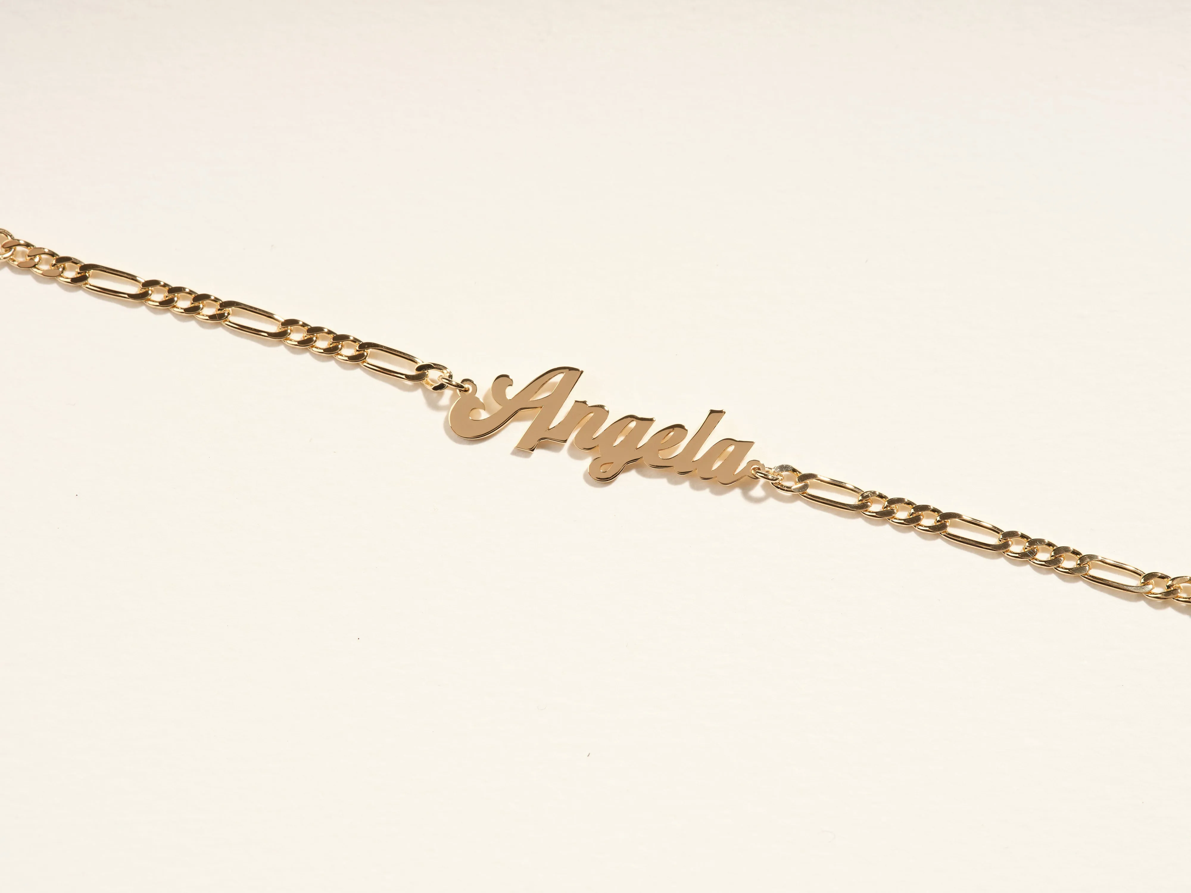 14k Solid Gold Figaro Chain Bold Name Bracelet