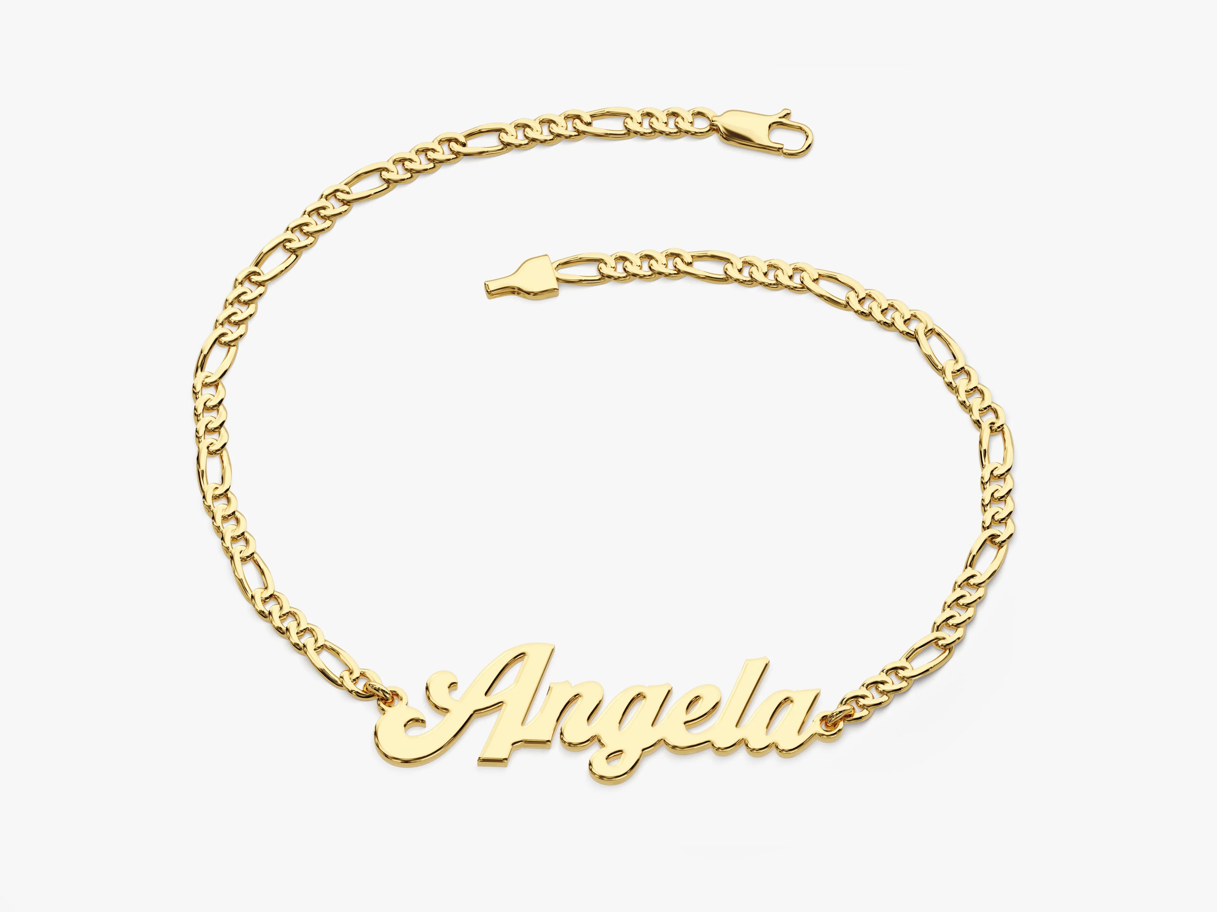 14k Solid Gold Figaro Chain Bold Name Bracelet