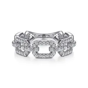 14K White Gold Pave Diamond Chain Link Ring Band