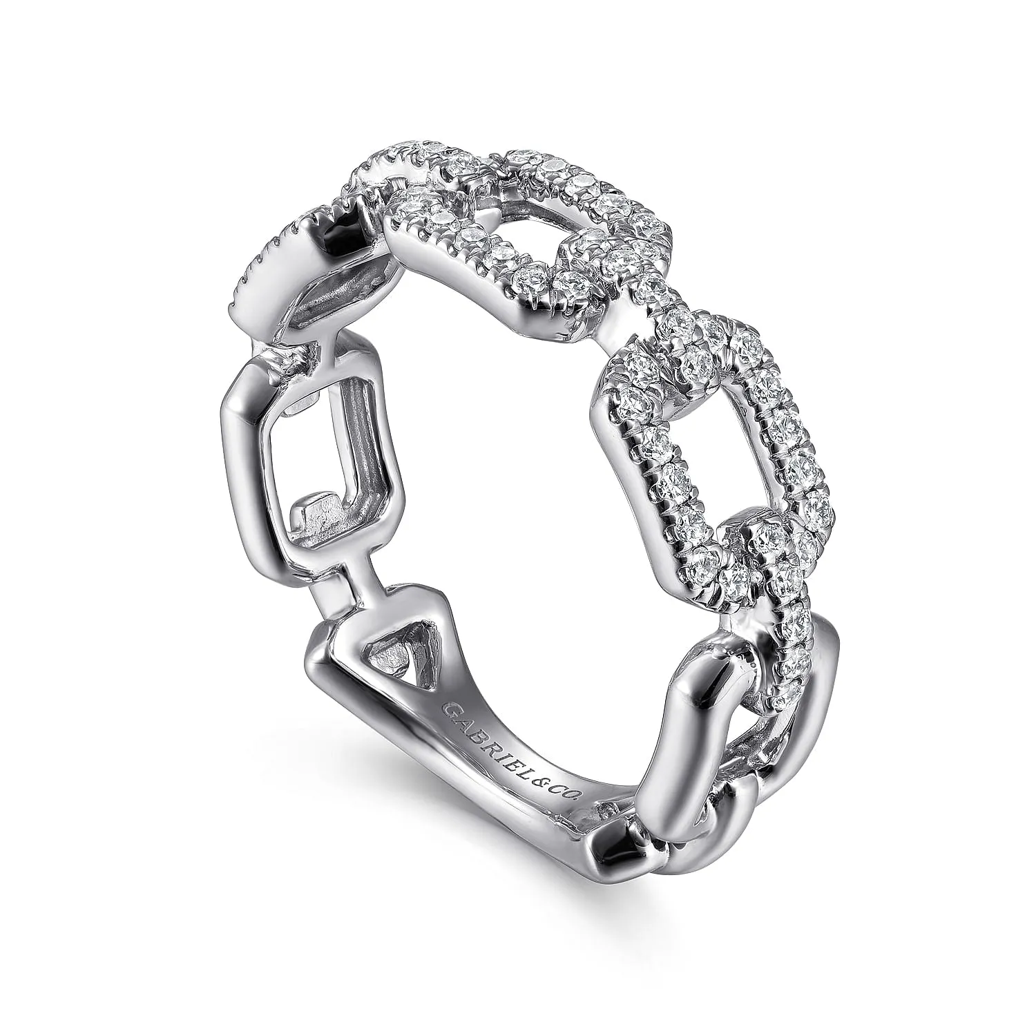 14K White Gold Pave Diamond Chain Link Ring Band