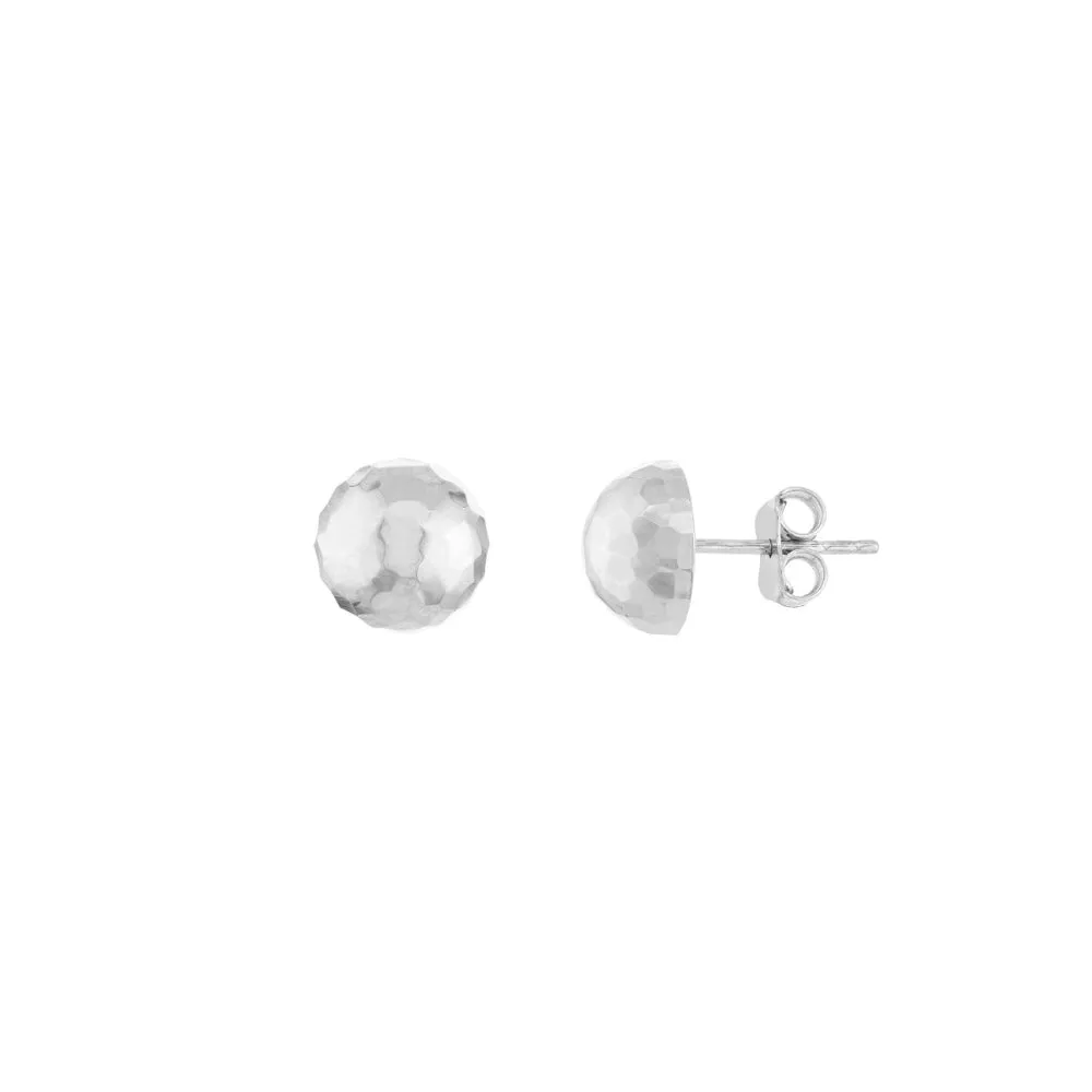 14k White Gold Textured Dome Stud Earrings