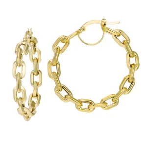 14K Yellow Gold Chain Hoop Earrings