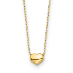 14k Yellow Gold Polished Finish Hollow Puff Heart with 16.5-inch Cable Chain Necklace