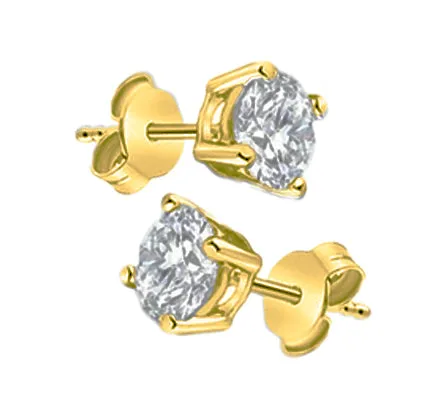 14K Yellow Gold Push Back Stud Earrings with Natural Diamond