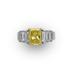 14Kt White Gold Radiant Fancy Yellow Intense Diamond Ring