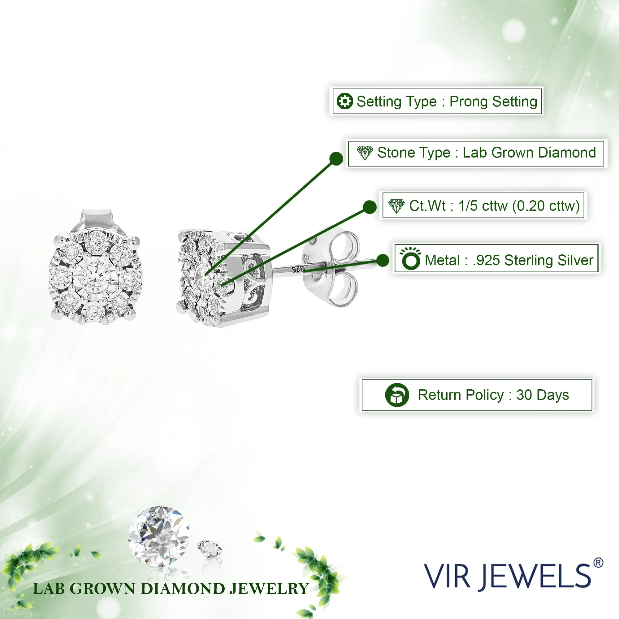 1/5 cttw Composite Diamond Stud Earrings in .925 Silver