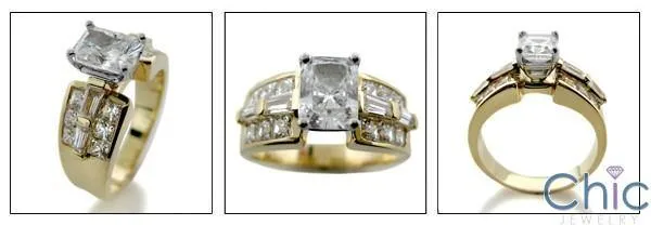 1.5 Cubic Zirconia Radiant Cut Wide Channel Set Shank 14k Yellow Gold Engagement Ring