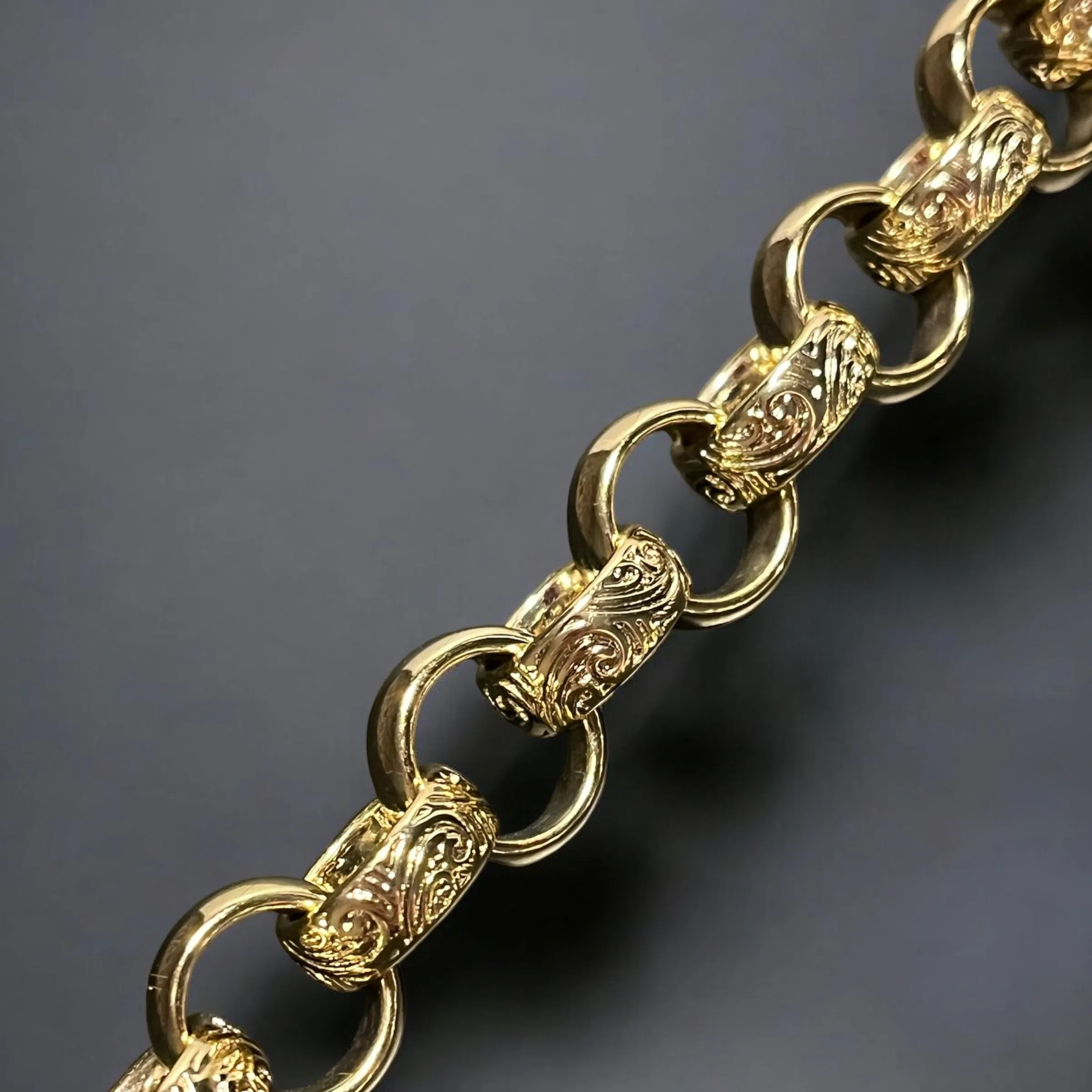 15mm Gold Filled Alternate Filigree Belcher Chain 24 Inches