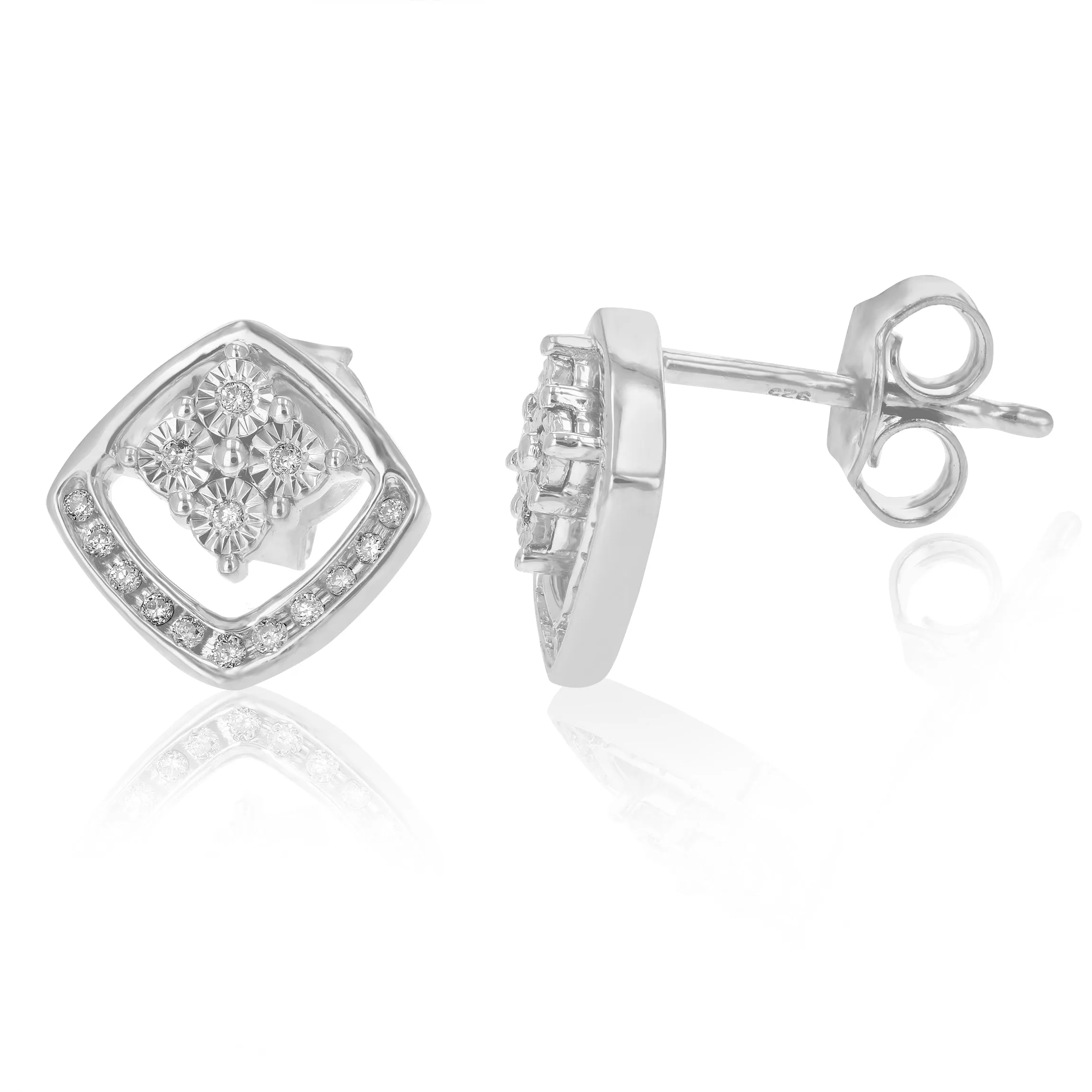 1/8 cttw Lab Grown Diamond Cluster Stud Earrings in Sterling Silver