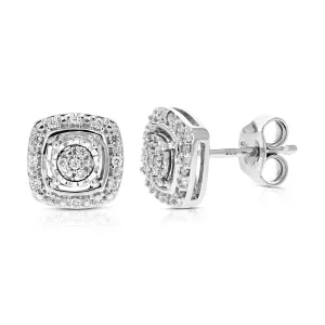 1/8 cttw Lab Grown Diamond Square Stud Earrings Sterling Silver