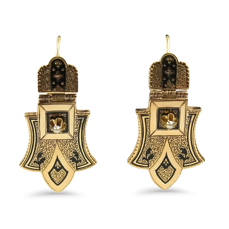 1870 Collection 14k Yellow Gold Victorian Enamel Dangle Earrings