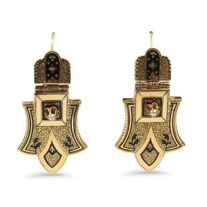 1870 Collection 14k Yellow Gold Victorian Enamel Dangle Earrings