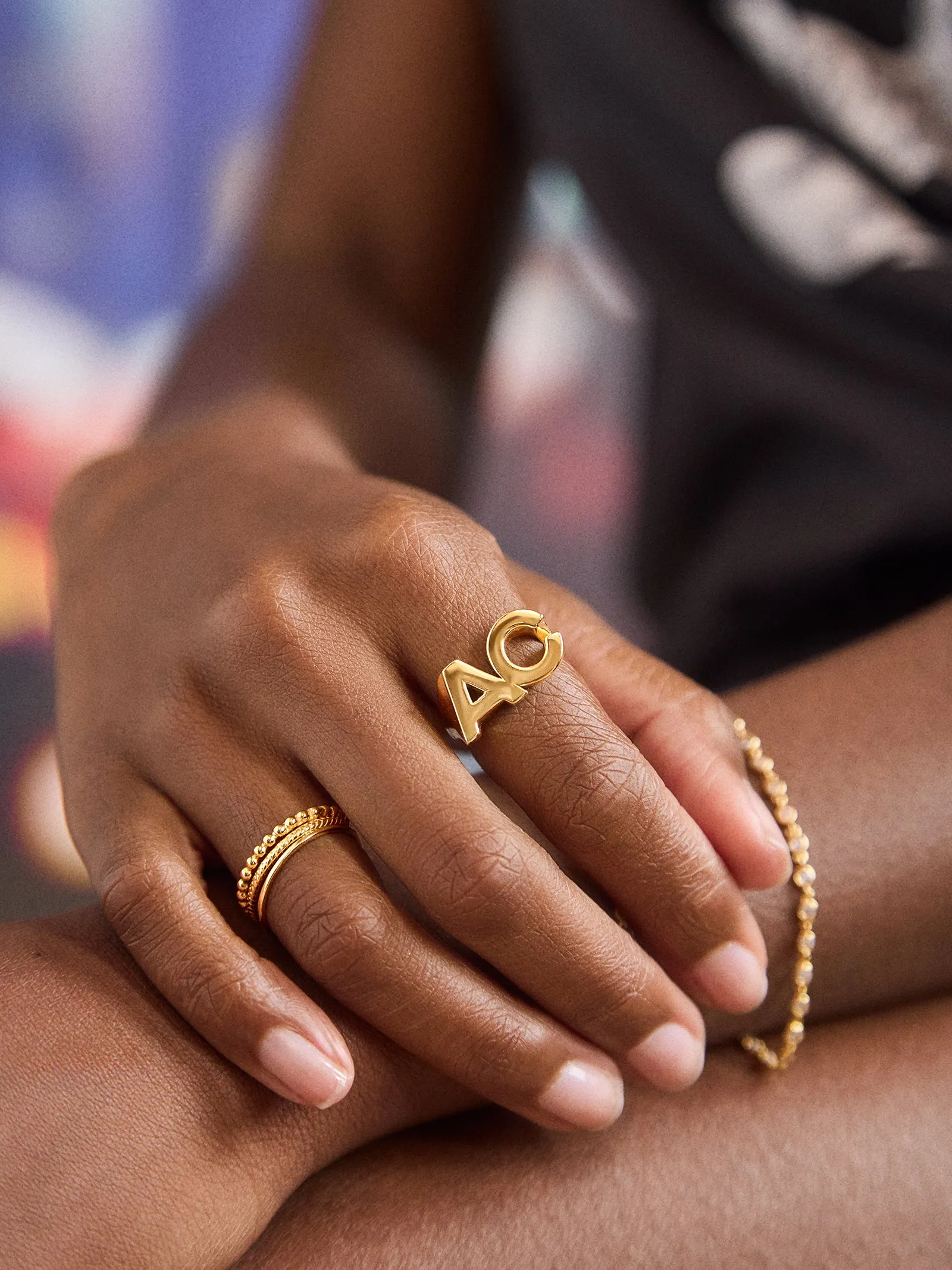 18K Gold Double Initial Custom Block Ring - Gold