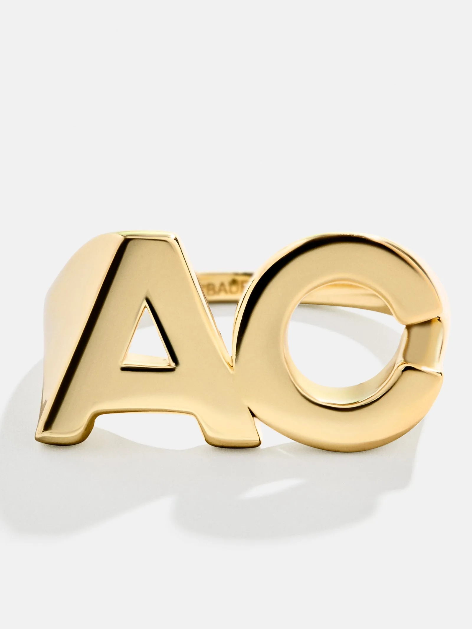 18K Gold Double Initial Custom Block Ring - Gold