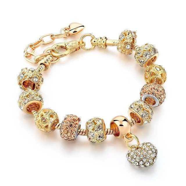 19 Styles, Crystal Heart Charm Bracelets & Bangles Gold