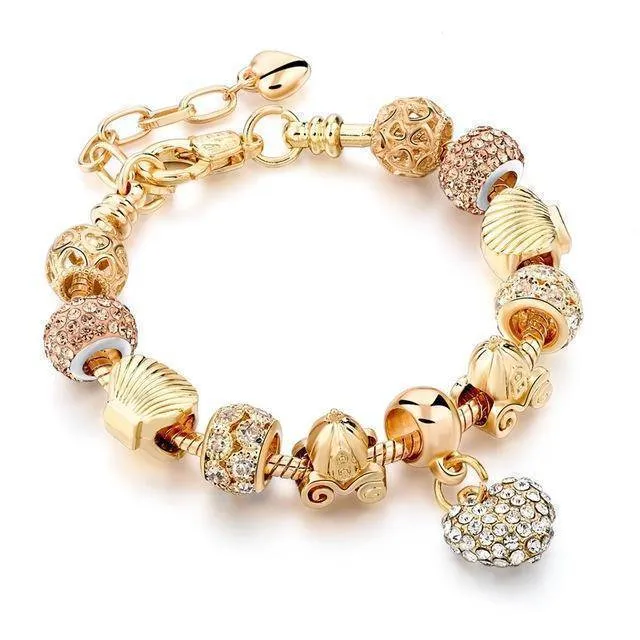 19 Styles, Crystal Heart Charm Bracelets & Bangles Gold