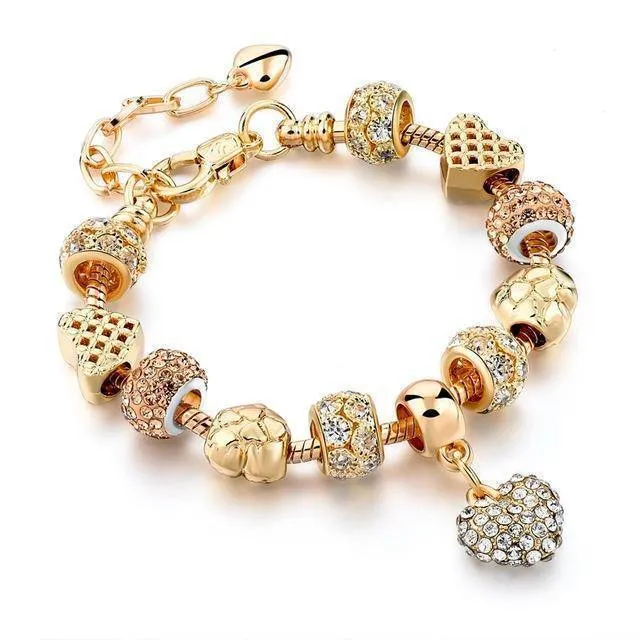 19 Styles, Crystal Heart Charm Bracelets & Bangles Gold