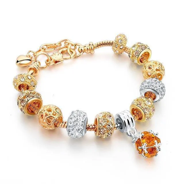 19 Styles, Crystal Heart Charm Bracelets & Bangles Gold