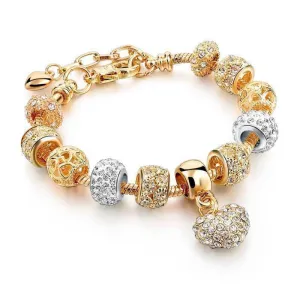 19 Styles, Crystal Heart Charm Bracelets & Bangles Gold