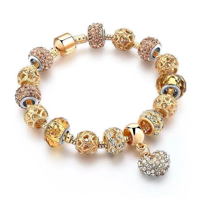 19 Styles, Crystal Heart Charm Bracelets & Bangles Gold