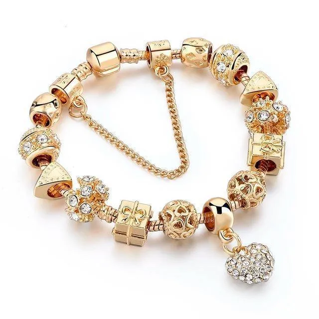 19 Styles, Crystal Heart Charm Bracelets & Bangles Gold