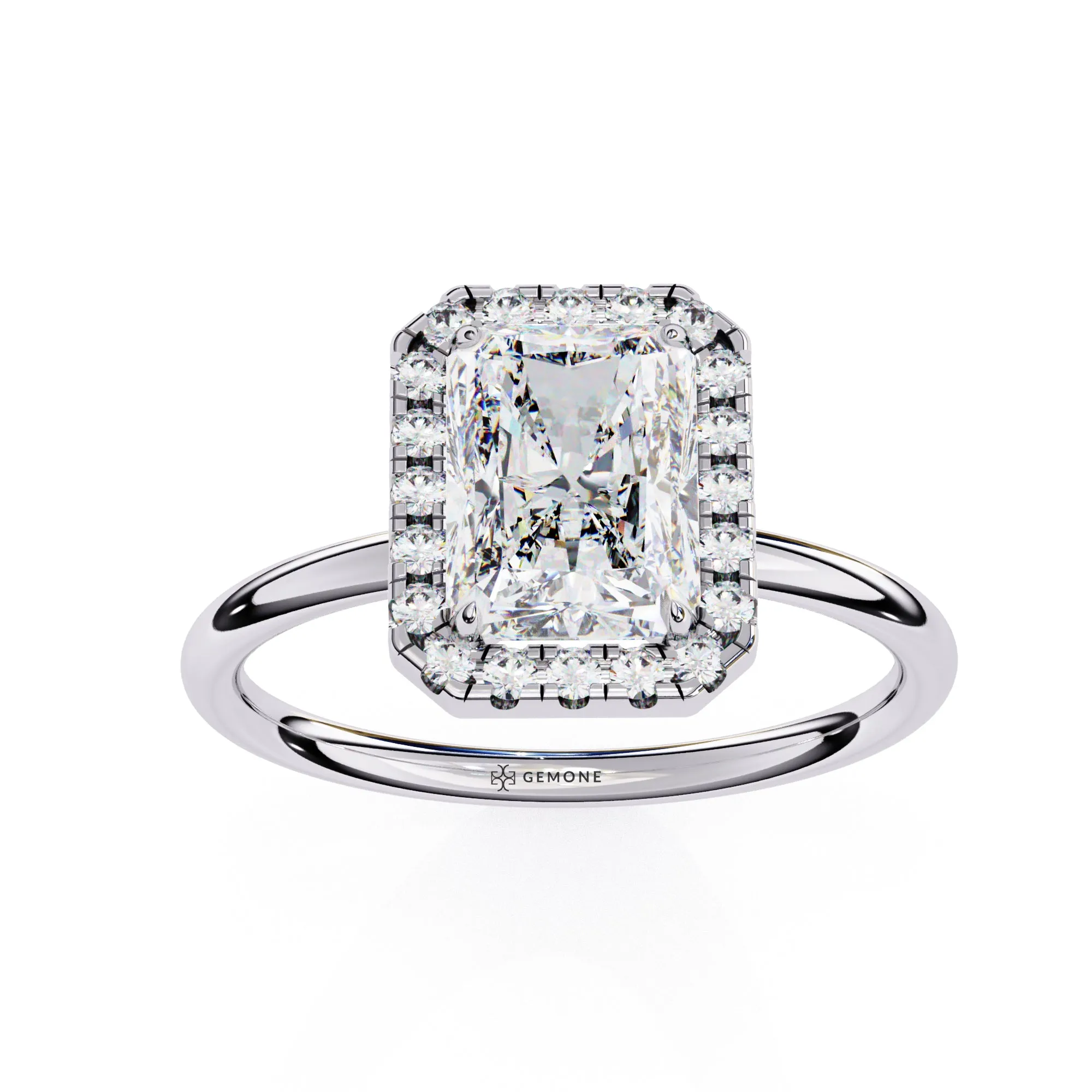 2 Carat Radiant Cut Halo Lab Diamond Engagement Ring In White Gold