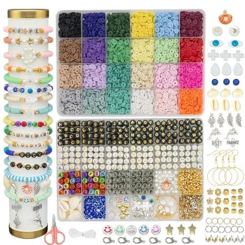 2 Storage Boxes Clay Beads for Bracelets Making kit,Preppy Bracelet Jewelry Making Supplies Letter Beads and Charms,Arts Crafts Gifts Set