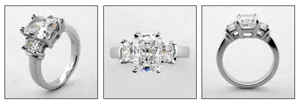 3 Stone Radiant 3.5 Ct Cubic Zirconia 14k White Gold Ring