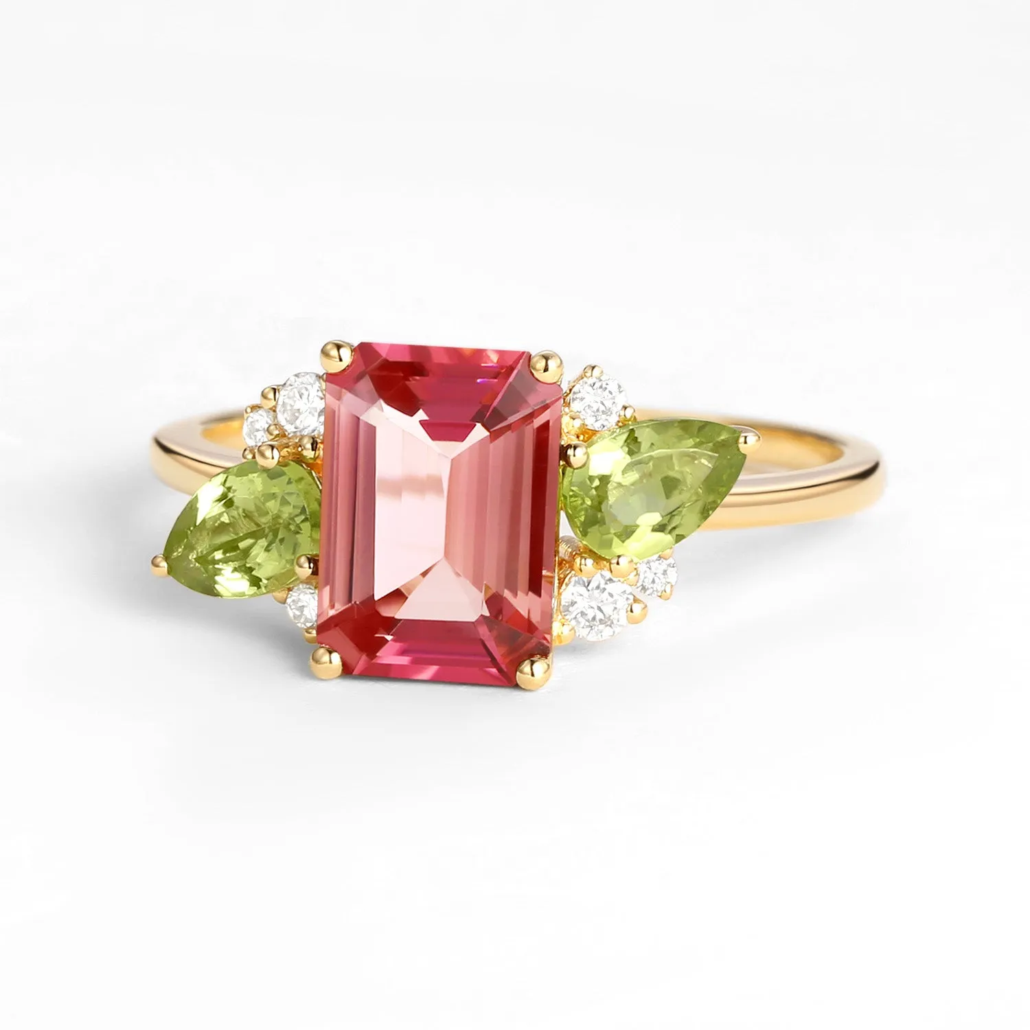 3.0ct Emerald Cut Pink Tourmaline Floral Inspired Ring