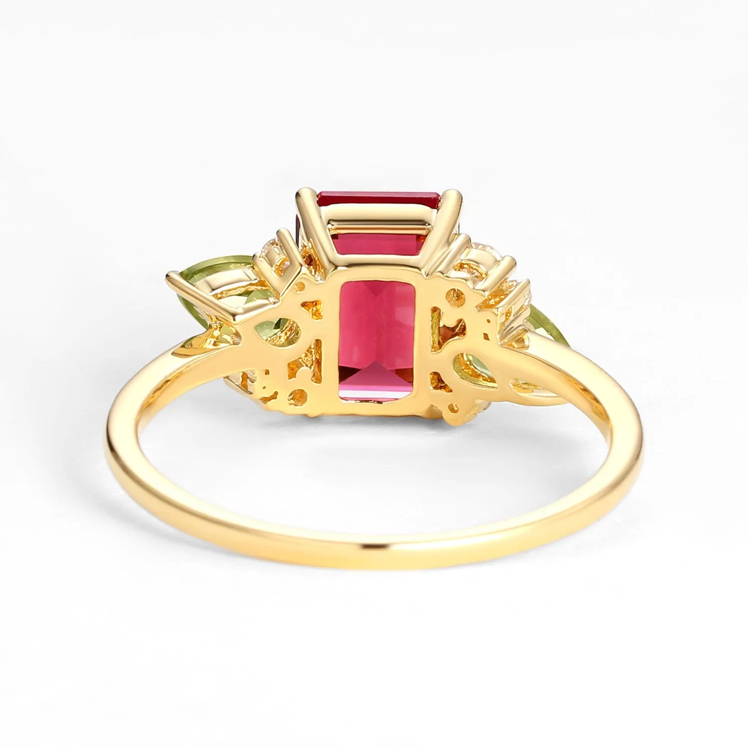 3.0ct Emerald Cut Pink Tourmaline Floral Inspired Ring