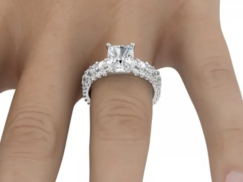 3.3ct Radiant Solitaire Ring with Soldered Wedding Band