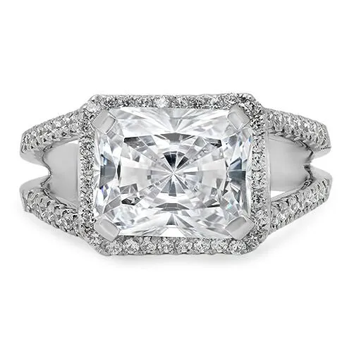 4.5 Radiant Cut Cubic Zirconia Horizontal Set Engagement Ring 14K White Gold