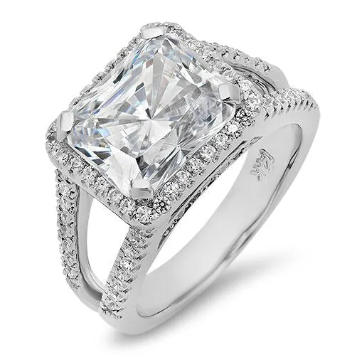 4.5 Radiant Cut Cubic Zirconia Horizontal Set Engagement Ring 14K White Gold