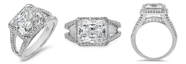 4.5 Radiant Cut Cubic Zirconia Horizontal Set Engagement Ring 14K White Gold