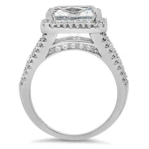 4.5 Radiant Cut Cubic Zirconia Horizontal Set Engagement Ring 14K White Gold