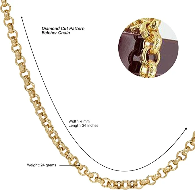 4mm Gold Filled Diamond Cut Pattern Belcher Chain 22 Inch